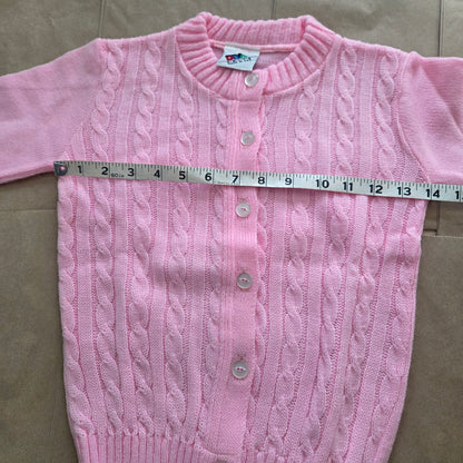 80s Vintage Pink Cable Knit Cardigan kids 6/7