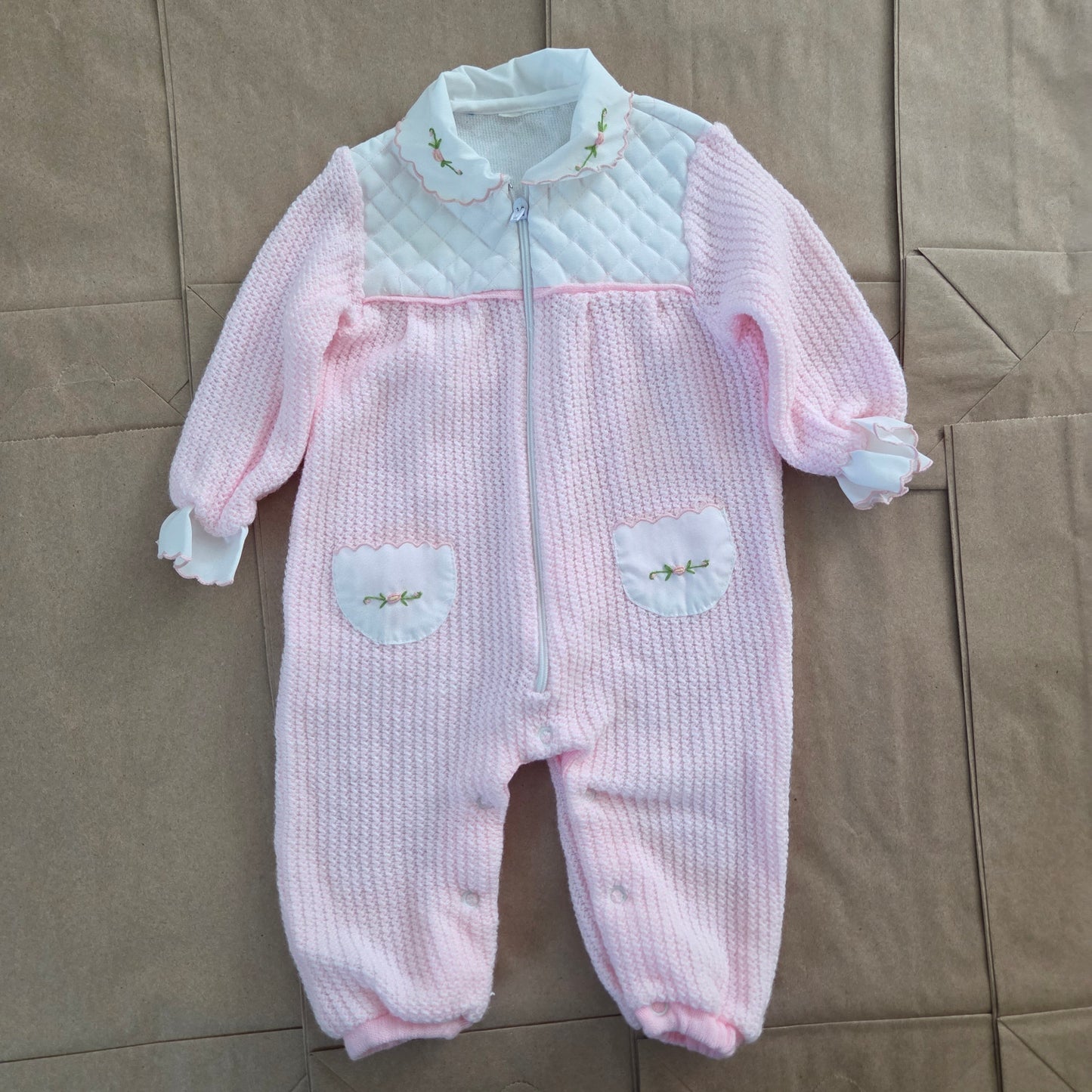 70s/80s Vintage Knit Floral Embroidered Bodysuit 0-3 months