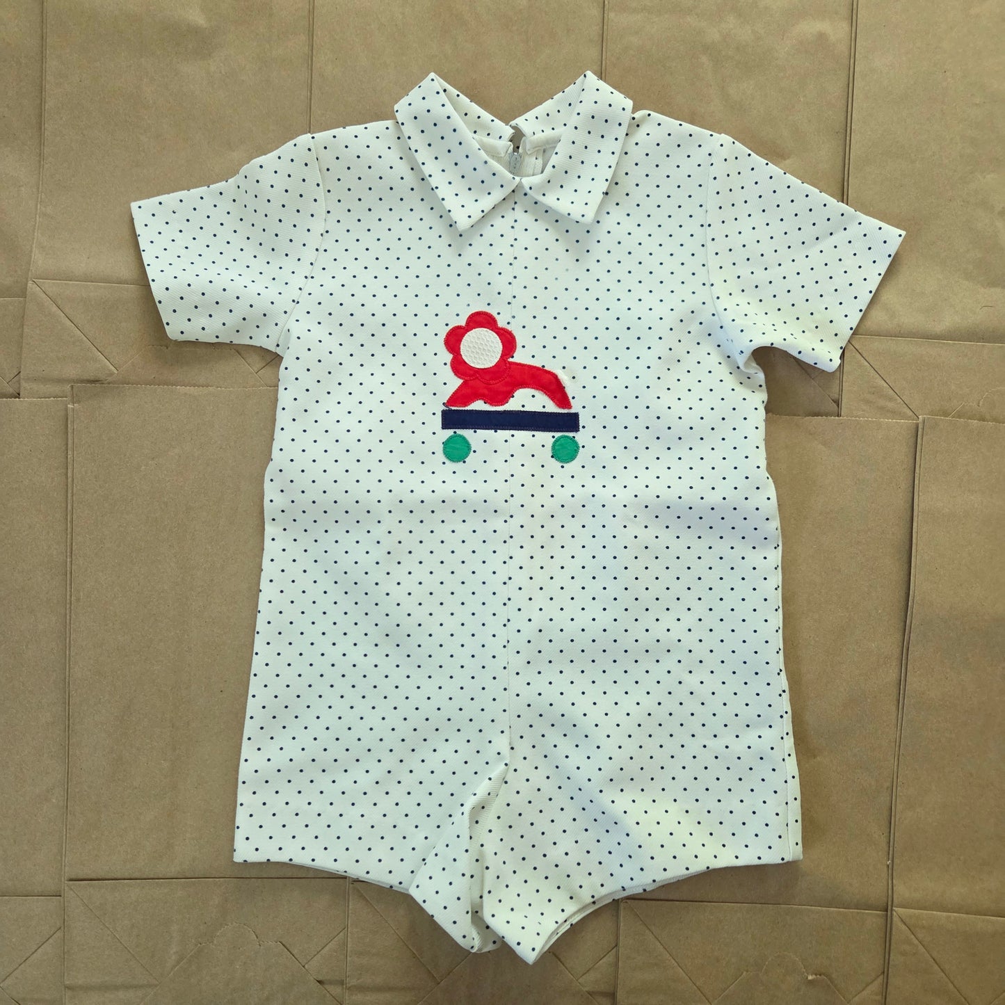 70s Vintage Pull Toy Dotted Romper 3t