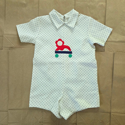 70s Vintage Pull Toy Dotted Romper 3t