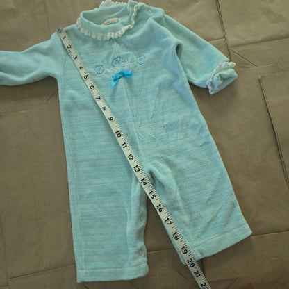 80s Vintage Floral Mint Velour Bodysuit 6 months