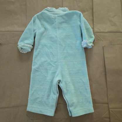 80s Vintage Floral Mint Velour Bodysuit 6 months