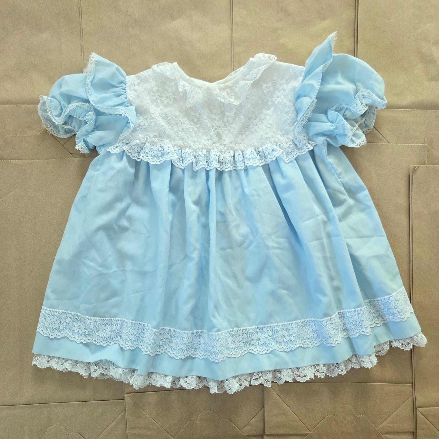 80s Vintage Blue Frilly Dress 12-18 months