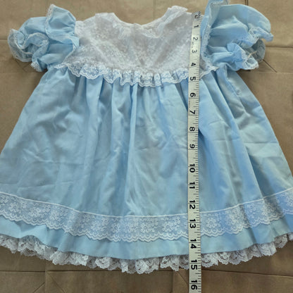 80s Vintage Blue Frilly Dress 12-18 months