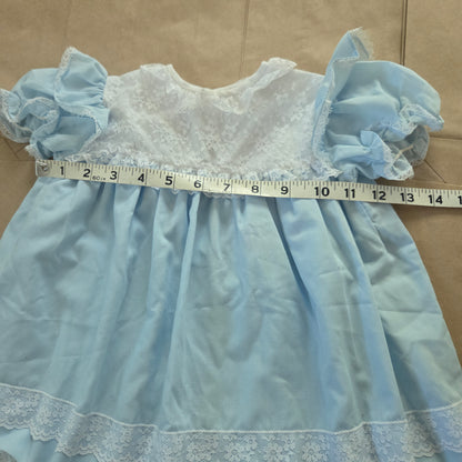 80s Vintage Blue Frilly Dress 12-18 months