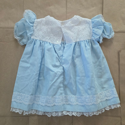 80s Vintage Blue Frilly Dress 12-18 months