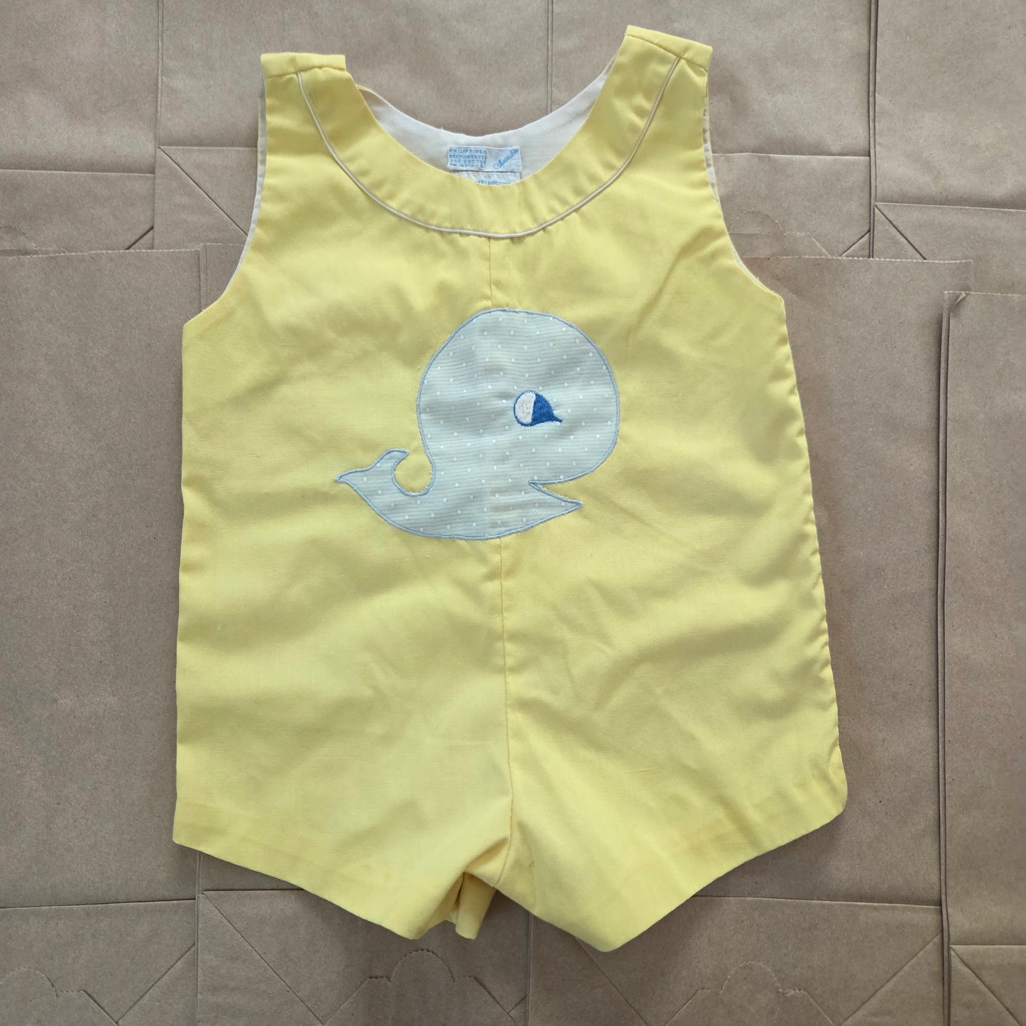 70s Vintage Whale Yellow Jon Jon 3-6 months