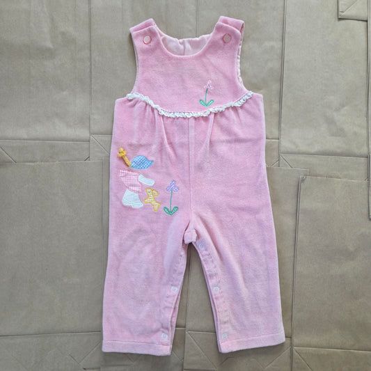 70s Vintage Girl Applique Velour Pantsuit 12 months