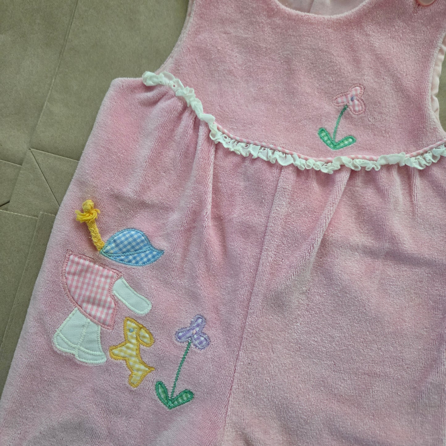 70s Vintage Girl Applique Velour Pantsuit 12 months