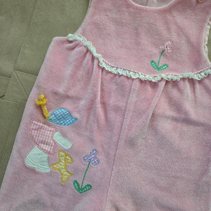 70s Vintage Girl Applique Velour Pantsuit 12 months