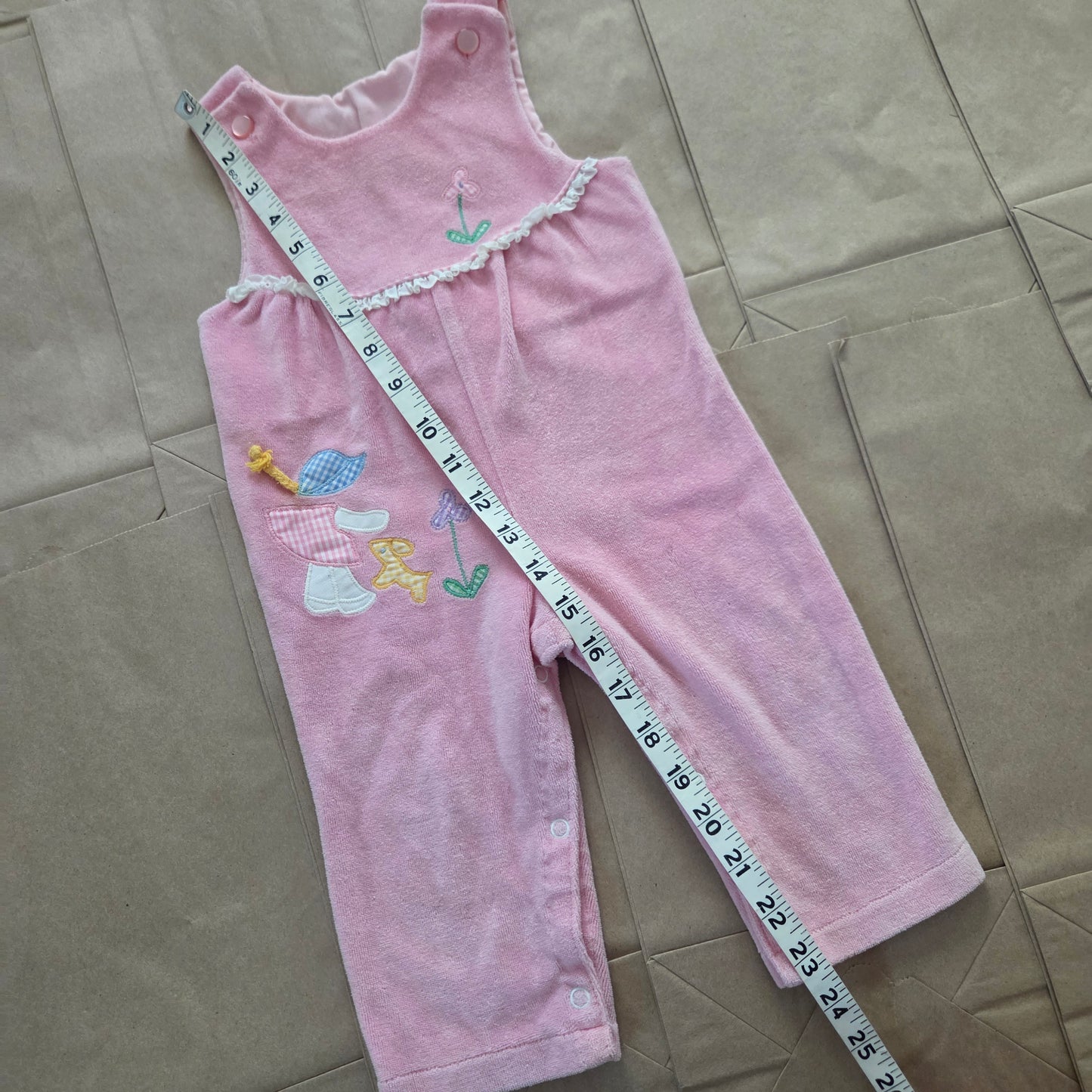 70s Vintage Girl Applique Velour Pantsuit 12 months