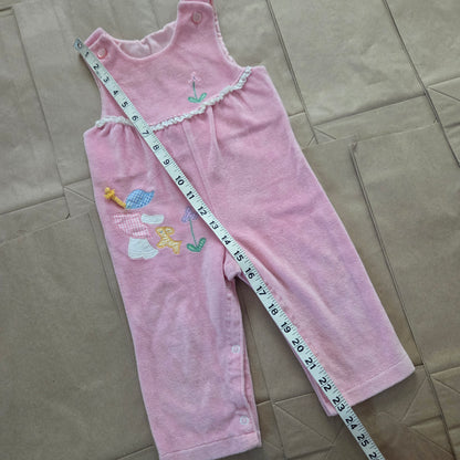70s Vintage Girl Applique Velour Pantsuit 12 months