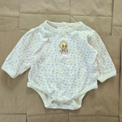 90s Vintage Baby Tweety Floral Cotton Romper 0-3 months