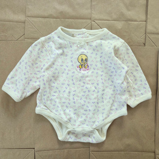 90s Vintage Baby Tweety Floral Cotton Romper 0-3 months