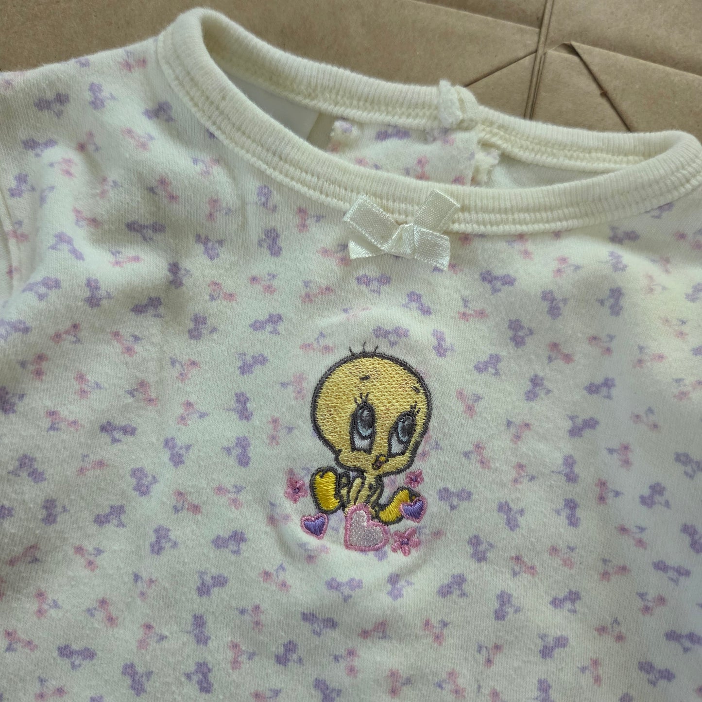 90s Vintage Baby Tweety Floral Cotton Romper 0-3 months