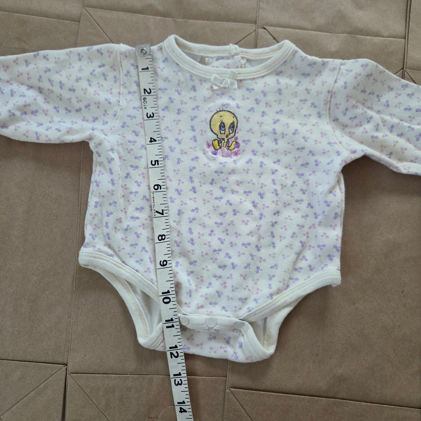 90s Vintage Baby Tweety Floral Cotton Romper 0-3 months