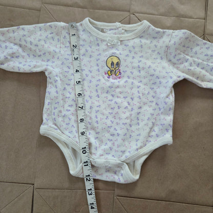 90s Vintage Baby Tweety Floral Cotton Romper 0-3 months