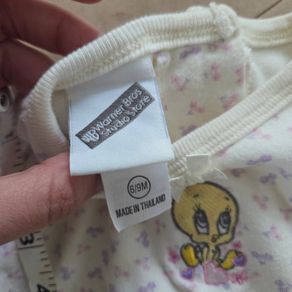 90s Vintage Baby Tweety Floral Cotton Romper 0-3 months