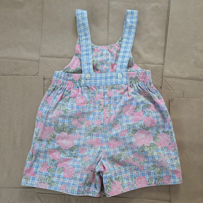 90s Vintage Floral Plaid Denim Shortalls 18 months