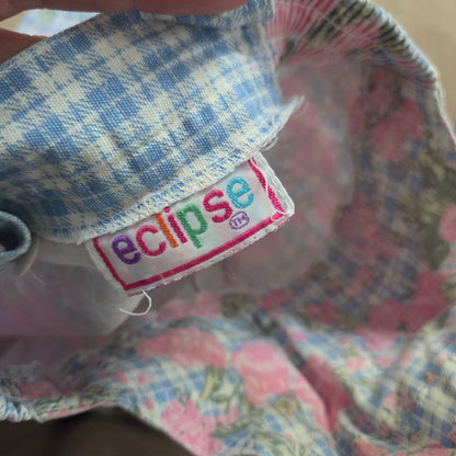 90s Vintage Floral Plaid Denim Shortalls 18 months