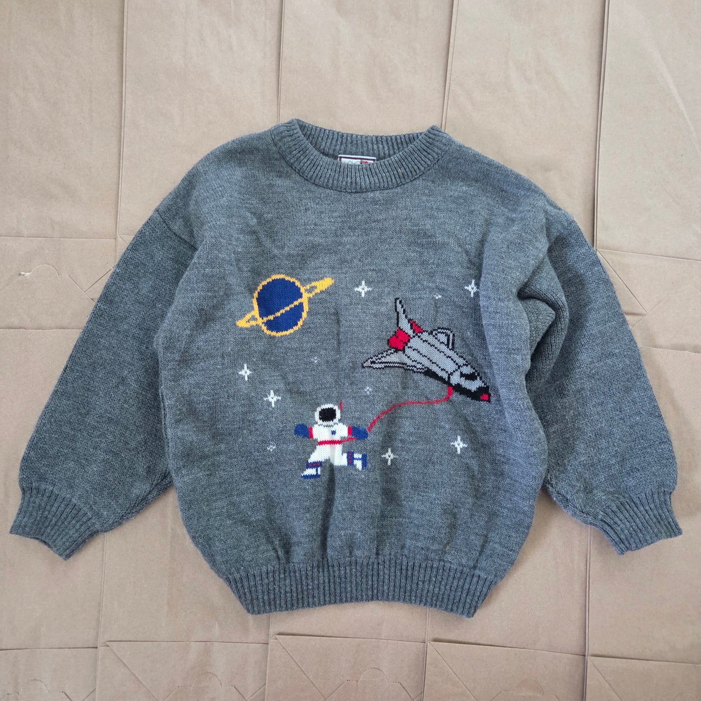 90s Vintage Astronaut Spaceship Knit Sweater 5t/6