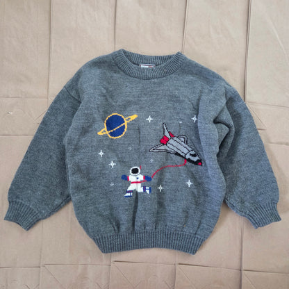 90s Vintage Astronaut Spaceship Knit Sweater 5t/6