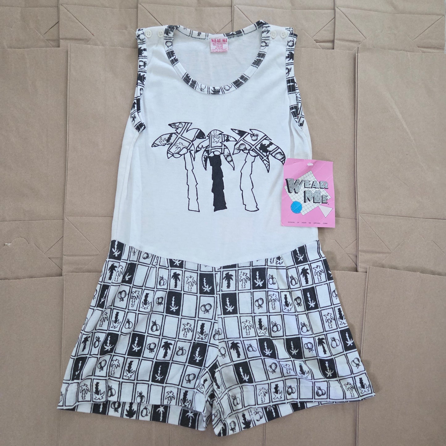80s Vintage Deadstock Palm Tree Summer Romper kids 12