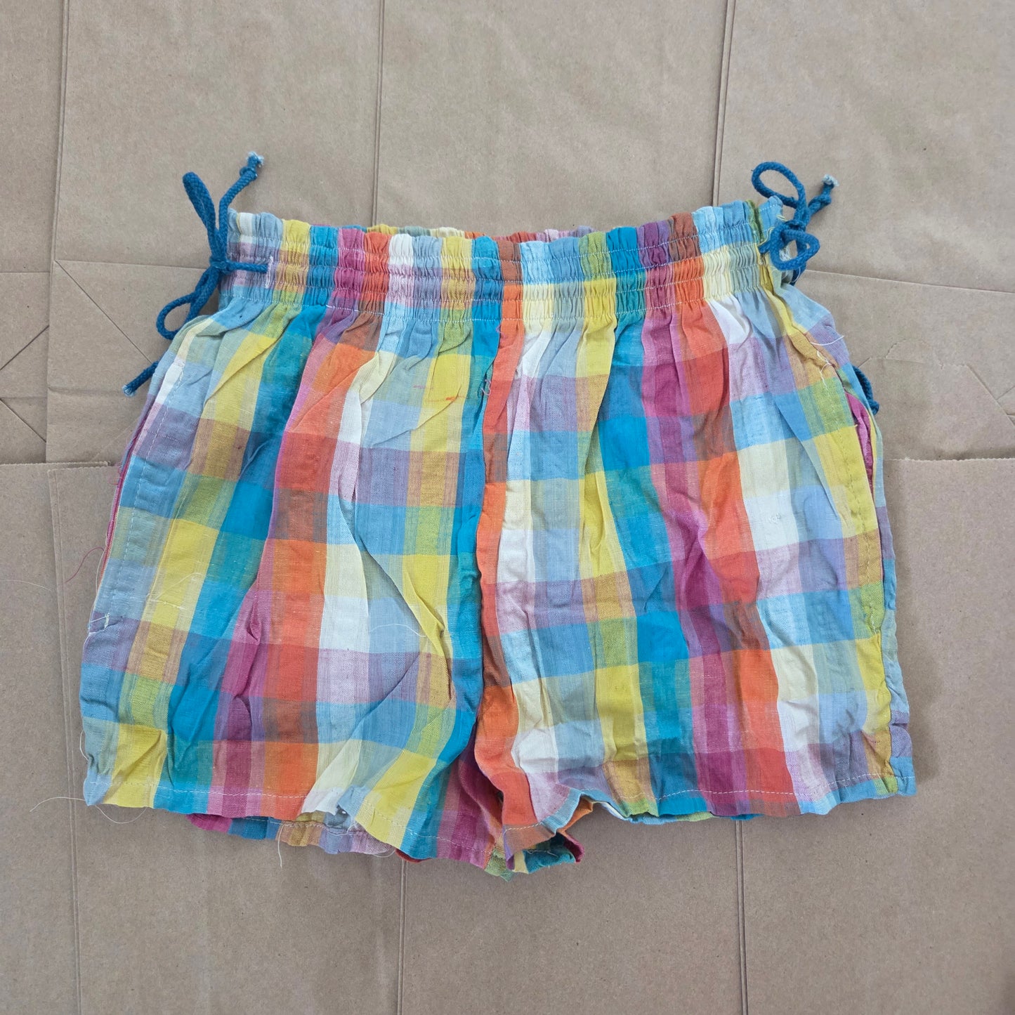 80s Vintage Colorful Plaid Cotton Shorts kids 9/10