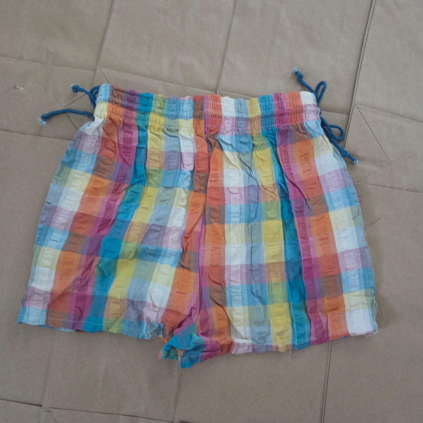 80s Vintage Colorful Plaid Cotton Shorts kids 9/10