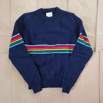 80s Vintage Rainbow Navy Knit Sweater 5t/6