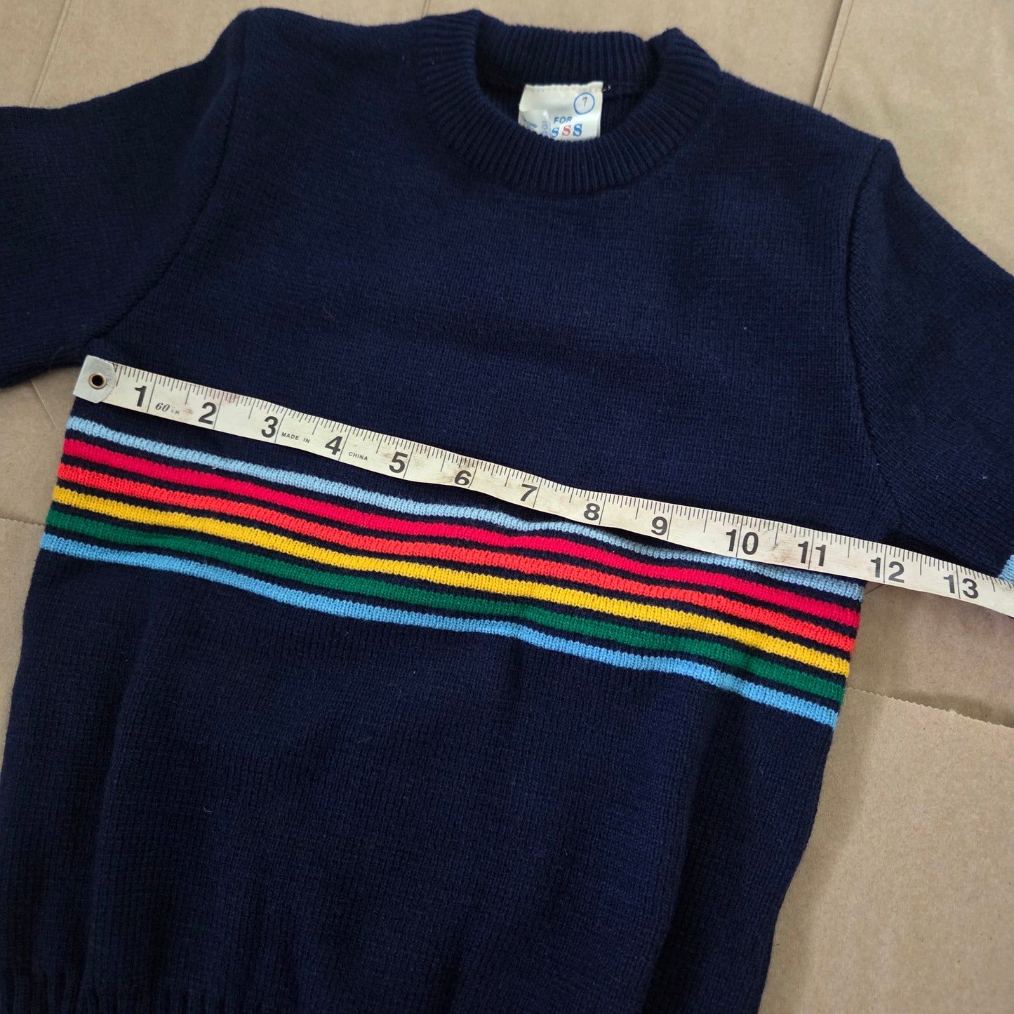 80s Vintage Rainbow Navy Knit Sweater 5t/6