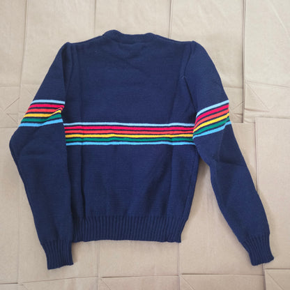 80s Vintage Rainbow Navy Knit Sweater 5t/6
