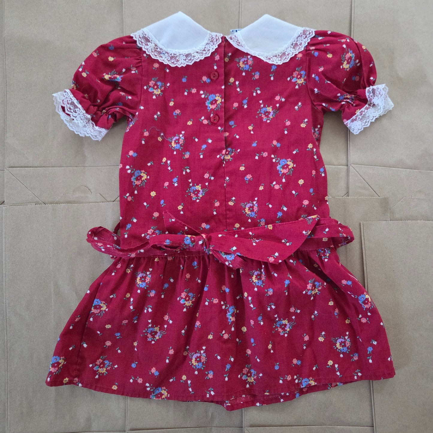 80s Vintage Floral Dropwaist Short Dress 4t