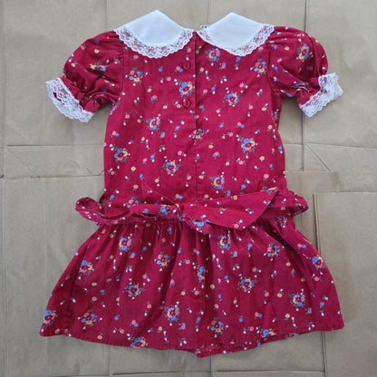 80s Vintage Floral Dropwaist Short Dress 4t