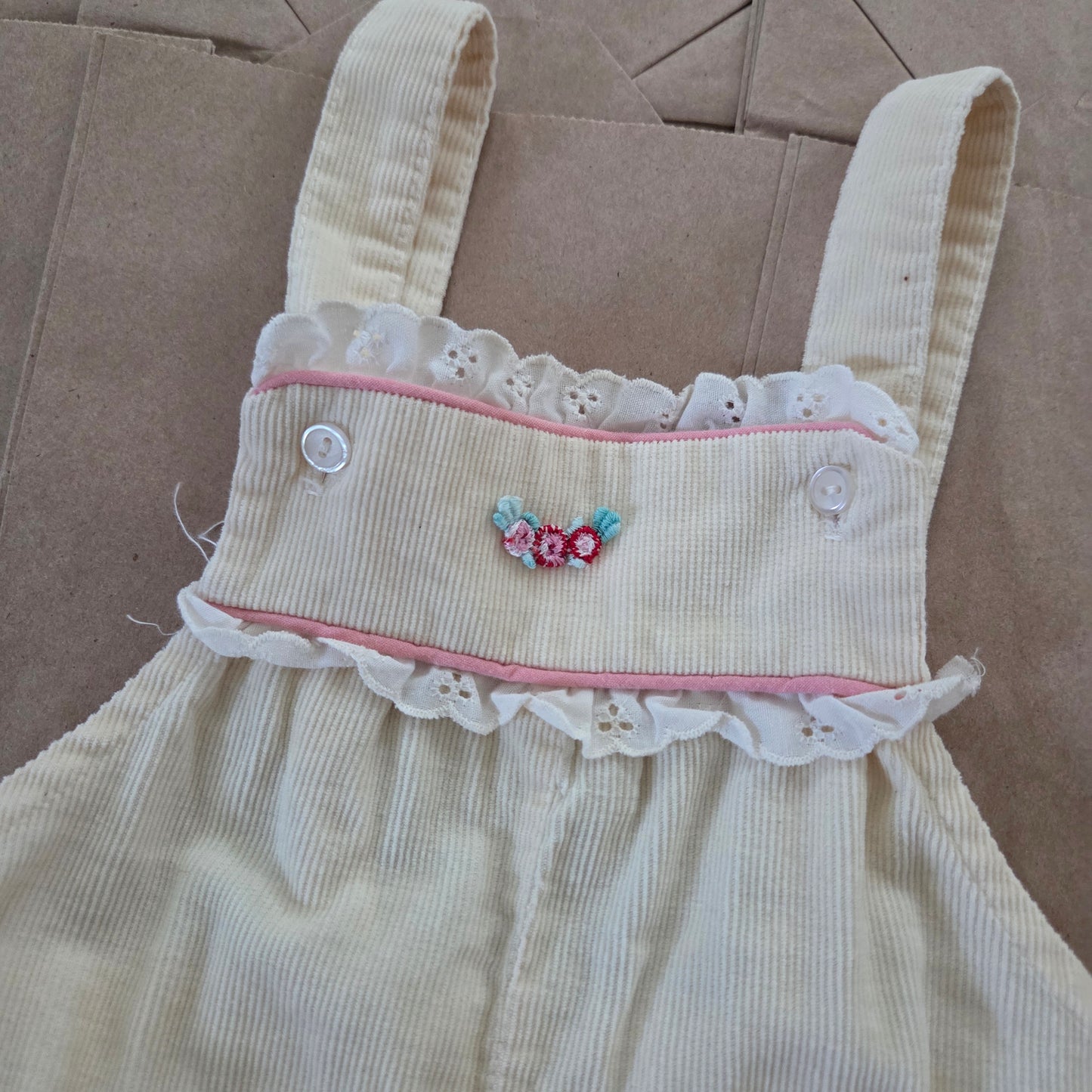 80s Vintage Cream Overalls 18-24 months